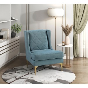 Chenille Fabric Upholstery Plywood Metal Wingback Modern Luxury Accent Chair with Diamond-Stitched Back, Reversible Seat and Gold Finish Legs - 1 of 4
