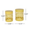 VisioGear Patio End Tables, 2-pcs Patio End Tables, Indoor Outdoor Nesting End Carved Trellis Design Side Table, Yellow, 13.75"*13.75"*18" - 2 of 3