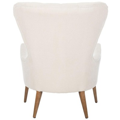 Off-White Tufted Wingback Accent Chair with Wood Legs