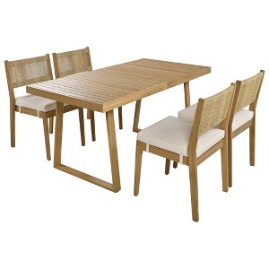 CLIHOME 5 Pieces Outdoor Acacia Wood Dining Table and Chair Set, Dining Set with Thick Cushions - 1 of 4