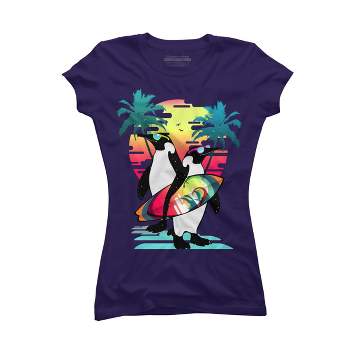 Junior's Design By Humans Penguin Summer Vacation By clingcling T-Shirt