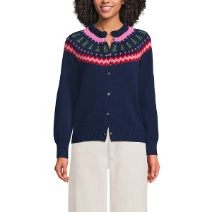 Lands' End Women's Drifter Lurex Ruffle Neck Jacquard Cardigan Sweater - 1 of 3
