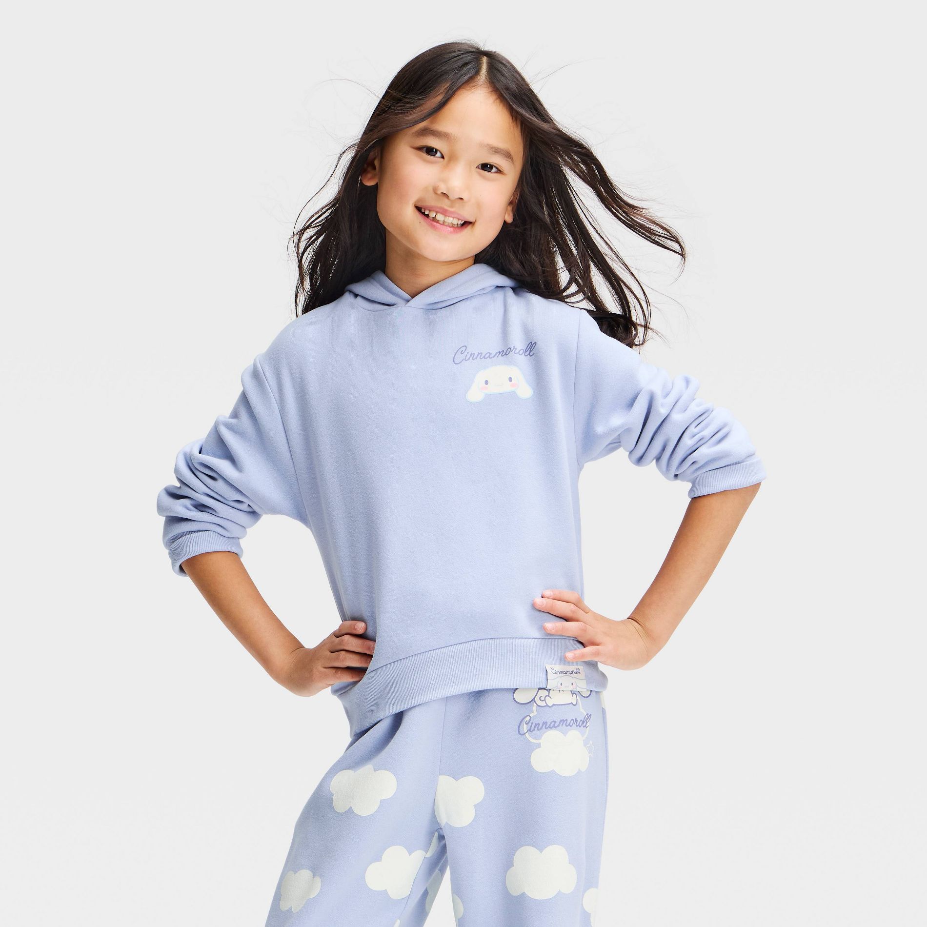 Girls' Cinnamoroll Front and Back Graphic Hooded Sweatshirt - Light Blue