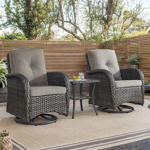 SUGOLD Outdoor Swivel Chairs,3 Pieces Patio Furniture Set with 360 Degree Wicker Swivel Rocking Chairs and Side Table for Garden,Porch,Backyard - 1 of 1