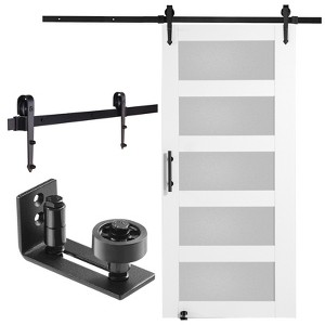 VEVOR Barn Door and Hardware Kit, 42" x 84" Wood and Glass Sliding Barn Door,Barn Door Kit with 8-in-1 Floor Guide and Door Handle,White&Black - 1 of 4