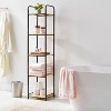 Tall Bath Wood Storage Towel Black Metal - Brightroom™: 5-Shelf Powder-Coated Steel & MDF Cabinet, Rust-Resistant - image 2 of 3