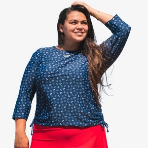Calypsa Women's Plus Size 3/4 Sleeve Rash Guard UPF 50+ Margaux Swim Top - 1 of 4