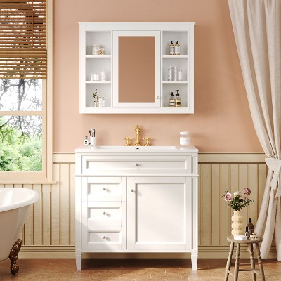 NicBex 36" Bathroom Vanity with Medicine Cabinet&Ceramic Sink,Bathroom Storage Cabinet Combo with 4 Drawers&2 Doors,No Faucet Included