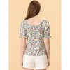 Allegra K Women's Sweetheart Neck Raglan Sleeve Retro Ruffle Floral Tops - 4 of 4