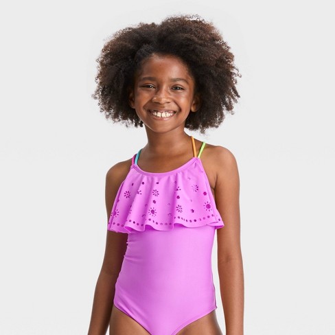 Girls' Sunny Daisy One Piece Swimsuit - Cat u0026 Jack™ Purple L : Target
