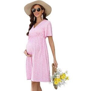 Womens Casual A Line Swing Wrap Maternity Dress Flowy Midi Maternity Dress - 1 of 1