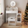 RISOKEYS White Vanity Desk with Drawer & 360° Rotating Mirror, Makeup Vanity Table with Storage Chair and Side Cabinet with Waveform Glass Doors - 2 of 4