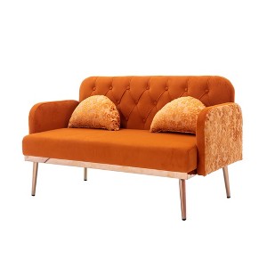 NicBex 55.12 Inch Modern Velvet Loveseat Sofa,2 Seater Sofa with Gold Metal Legs for Living Room,Apartment,Bedroom,Orange - 1 of 4