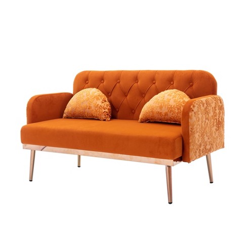 NicBex 55.12 Inch Modern Velvet Loveseat Sofa,2 Seater Sofa with Gold Metal Legs for Living Room,Apartment,Bedroom,Orange - image 1 of 4