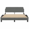 vidaXL Dark Gray Double Bed Frame with Headboard - Fabric Upholstered, Modern Wave Design, Strong Pine Wood and Metal Legs, Plywood Support Slats - 3 of 4