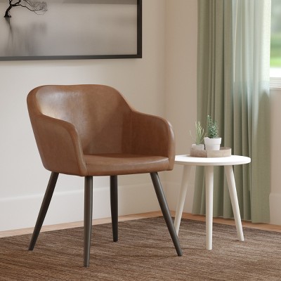 Brown Faux Leather Accent Chair with Black Legs