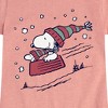 Girls' - Peanuts - Snoopy Sledding Fitted Short Sleeve Graphic T-Shirt - 2 of 4