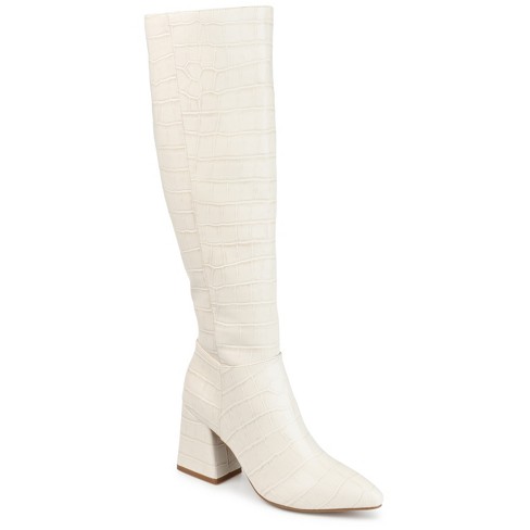 Journee Collection Womens Landree Tru Comfort Foam Block Heel Knee High  Boots Bone 12