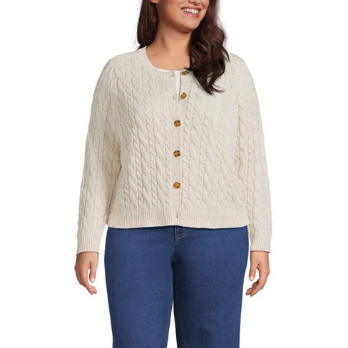 Lands' End Women's Cotton Drifter Cable Cardigan Sweater - image 1 of 3