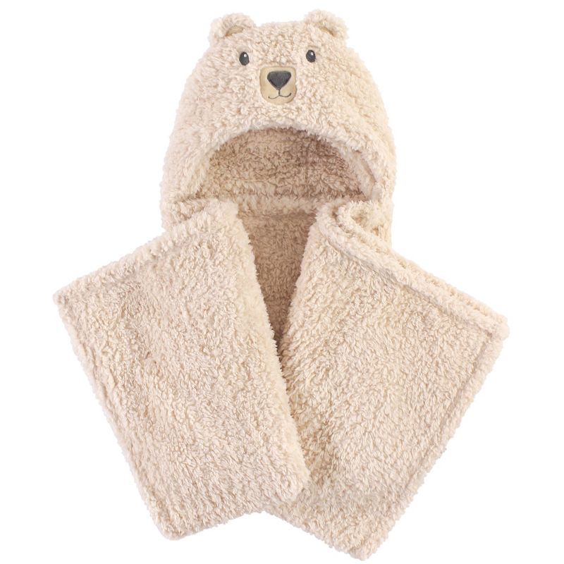 Hudson Baby Infant Hooded Animal Face Plush Blanket, Cozy Bear, One Size, 1 of 4