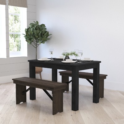 Black Wash Solid Wood Rectangular Farmhouse Dining Table