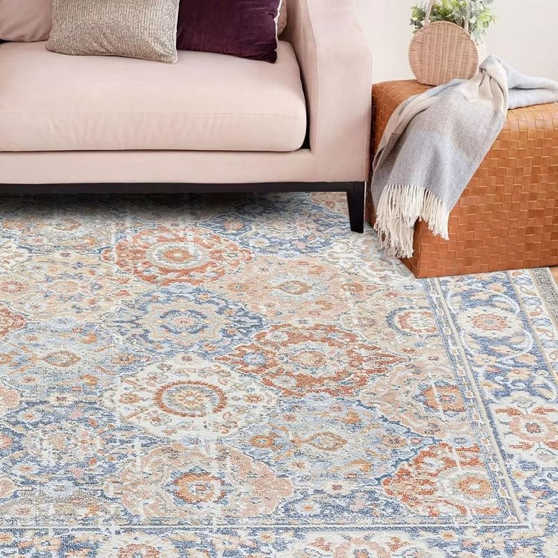 Area Rug Bohemian Floral Medallion Rugs for Living Room Bedroom Rugs Persian Boho Area Rug Vintage Rugs, 2 of 9