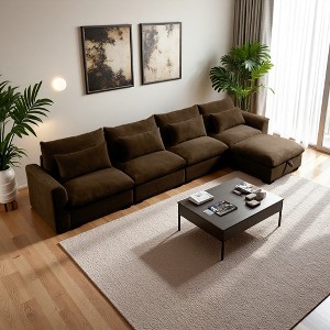 157.5" Corduroy Cloud L-Shaped Modular Sectional Sofa with Deep Seat & Storage Ottoman - 1 of 4
