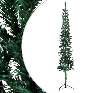 vidaXL Slim Artificial Half Christmas Tree with Stand, Lifelike PVC Green Xmas Tree, Space-Saving Design, Durable and Reusable Décor - 1 of 4