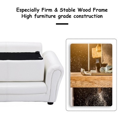 White Faux Leather Kids Armchair with Ottoman and Wood Frame