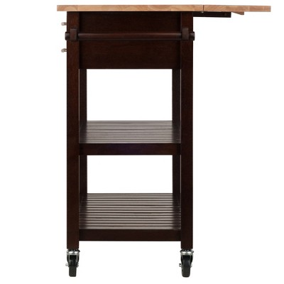Brown Wood Drop Leaf Kitchen Cart with Storage
