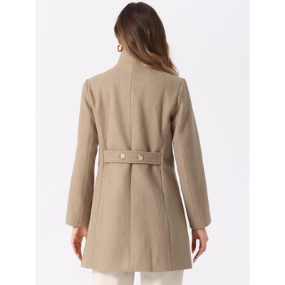 Allegra K Women's Winter Double Breasted Stand Collar Side Pocket Vintage Pea Coats Small Brown — фото 3