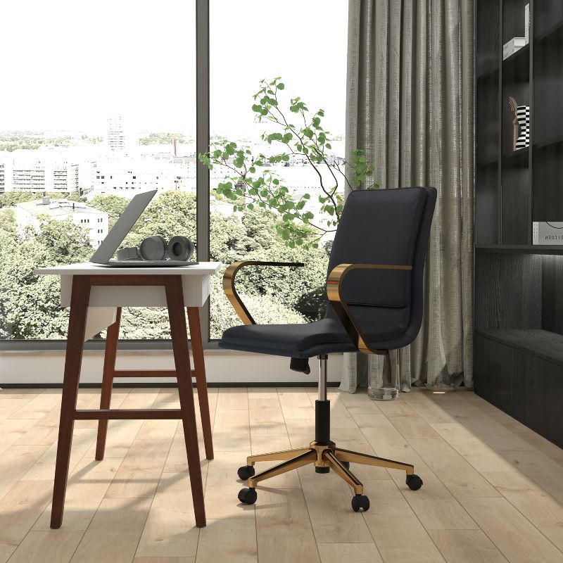 Emma and Oliver Modern Upholstered Mid-Back Home Office Chair with Arms and 5 Star Base, 2 of 12