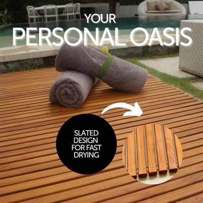 Nordic Teak 59" x 35" Oiled Shower and Bath Mat with Rubber Footing