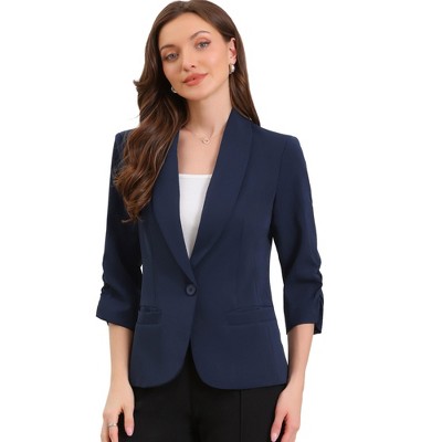 Allegra K Women 3/4 Sleeve Shawl Lapel Pocket Single Button Office Work Blazer