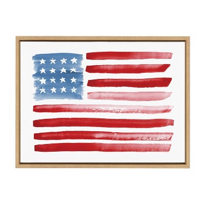 Natural Framed Canvas Print of American Flag, 18" x 24"