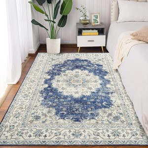 Nasitip Boho Farmhouse Washable Area Rug - Large Floral Vintage Non-Slip Carpet for Living Room, Bedroom, Office - 1 of 4
