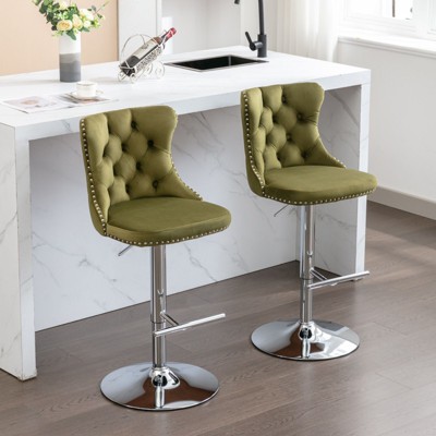 NicBex Set of 2 Bar Stools for Kitchen Island,Velvet Counter   Bar Stools with Base,Bar Chairs for Dining Rooms,Kitchens Islands