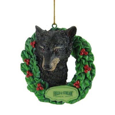 Kurt S. Adler 3" Field & Stream Bear In Wreath Christmas Ornament - Black/Green