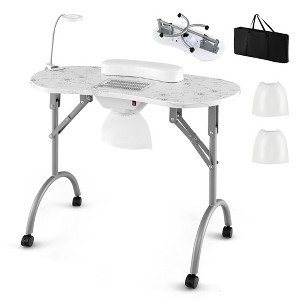 Costway Folding Manicure Table Portable Nail Desk with Dust Collector LED Lamp Carry Bag - 1 of 4