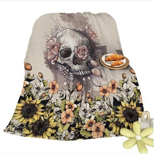 Wikineon Rustic Skull Sunflower Flannel Fleece Blanket Floral Skull Flannel Soft Plush Throw Blanket Cozy Blankets - 1 of 4