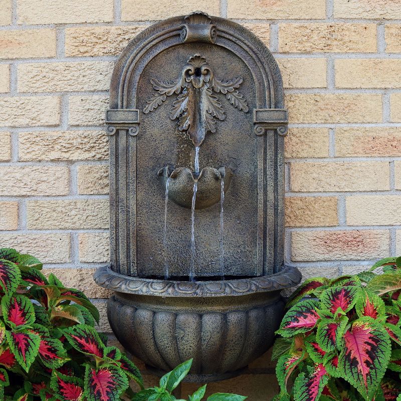 Sunnydaze 27"H Solar-Powered Polystone Florence Outdoor Wall-Mount Water Fountain, Florentine Stone Finish, 3 of 13