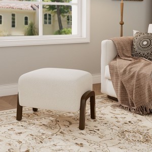 Sapphtopaz Modern Ottoman with Boucle Upholstered Versatile Foot Stool with Wooden Legs Small Vanity Stool for Living Room, Entryway, White - 1 of 4