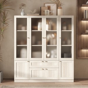 FUFU&GAGA Grey Modular Combination Decorative Cabinet, Any combination can be assembled, Frosted Glass Door, Create Elegant Home Space - 1 of 4