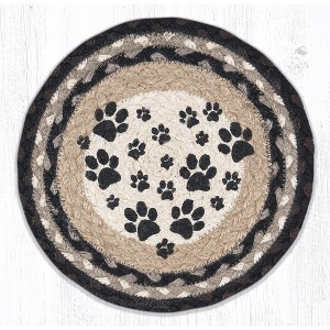 Earth Rugs Round Jute Trivet 10"x10" – Heart Paw Print with Natural Braided Fiber - 1 of 3