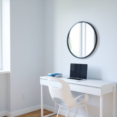 26'' Modern Black Round Wall Mirror with Rubber Frame