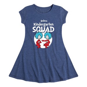 Girls' - Dr. Seuss - Kindergarten Squad Thing 1 and Thing 2 Fit & Flair Cap Sleeve Dress - 1 of 4