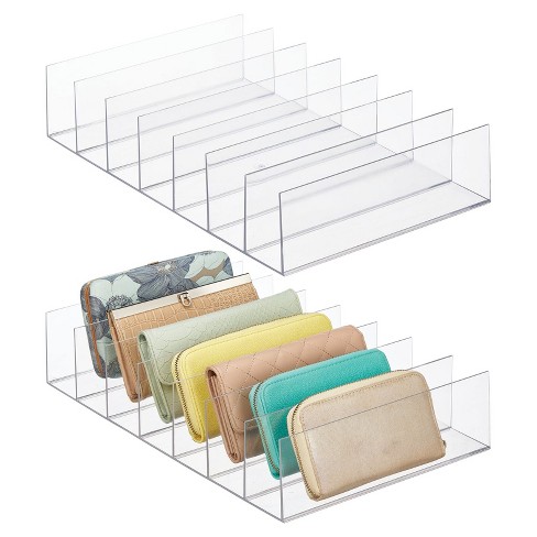 mDesign Plastic Divided Purse Storage Organizer for Closets, 3 Sections - Clear