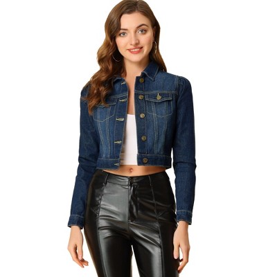 Black puff cheap sleeve jean jacket