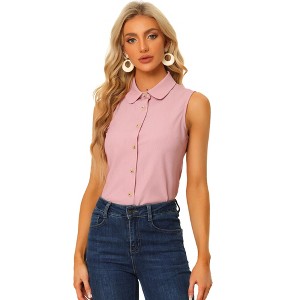 Allegra K Women's Casual Sleeveless Button Down Peter Pan Collar Chambray Shirt - 1 of 4