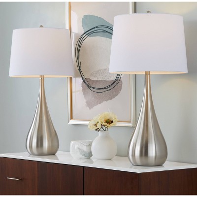 LumiSource (Set of 2) Pebble 29" Contemporary Table Lamps Brushed Nickel with White Linen Shade